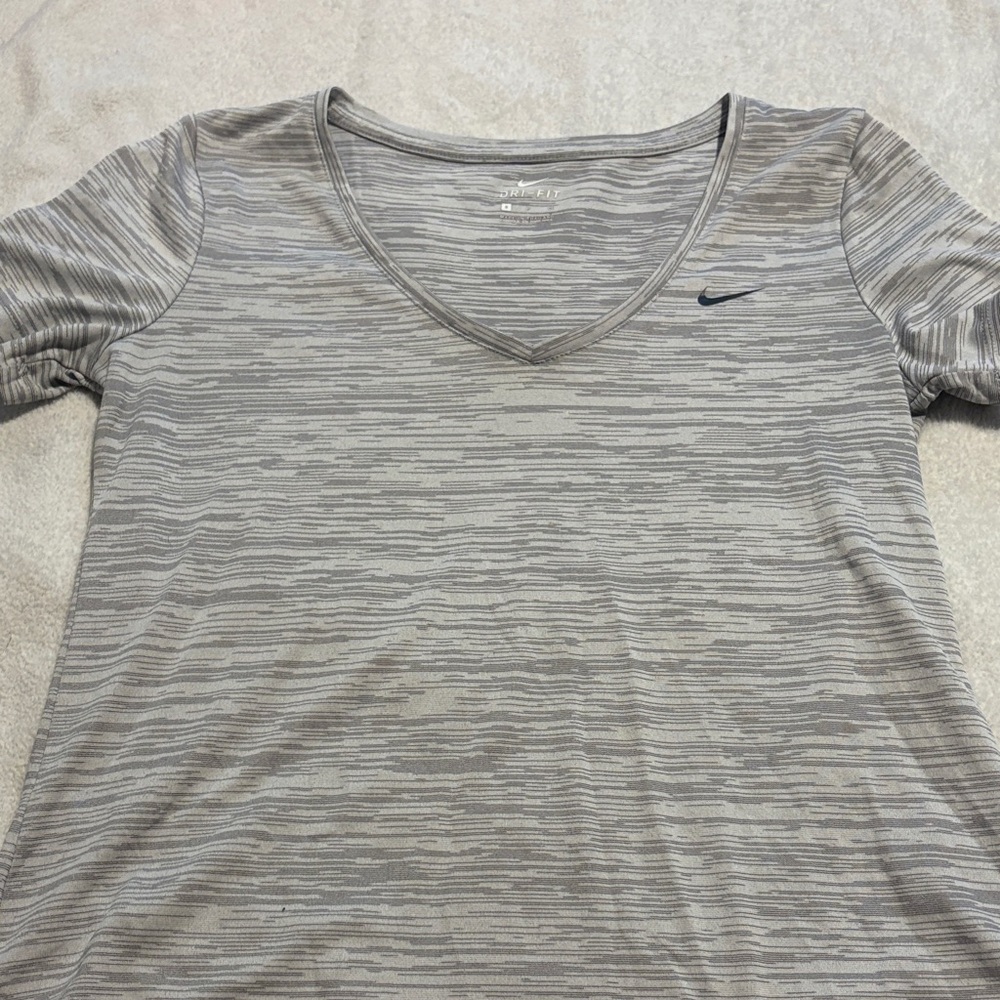 Nike Women's Striped Gray V-Neck Tee